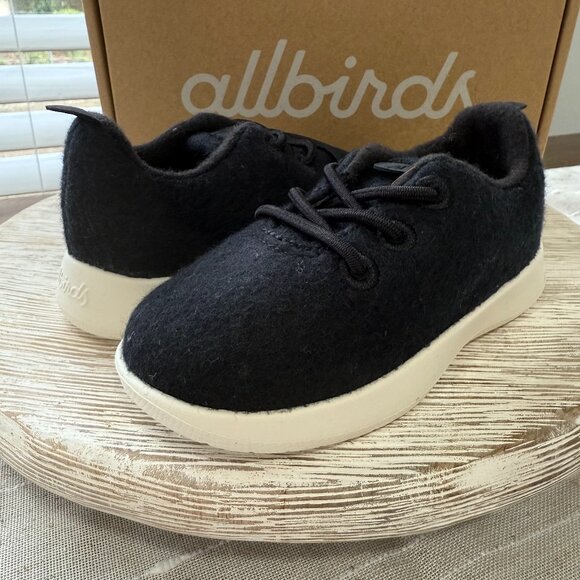 allbirds Smallbirds Wool Runner Kids Toddler 7 Lace Up Sneaker Black Casual Shoe - Picture 1 of 8